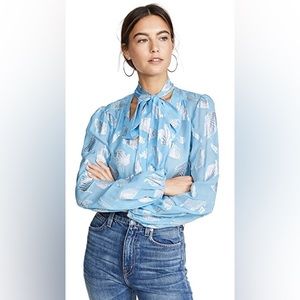Rixo London Moss Leaf-jacquard Georgette Blouse In Silk Lame